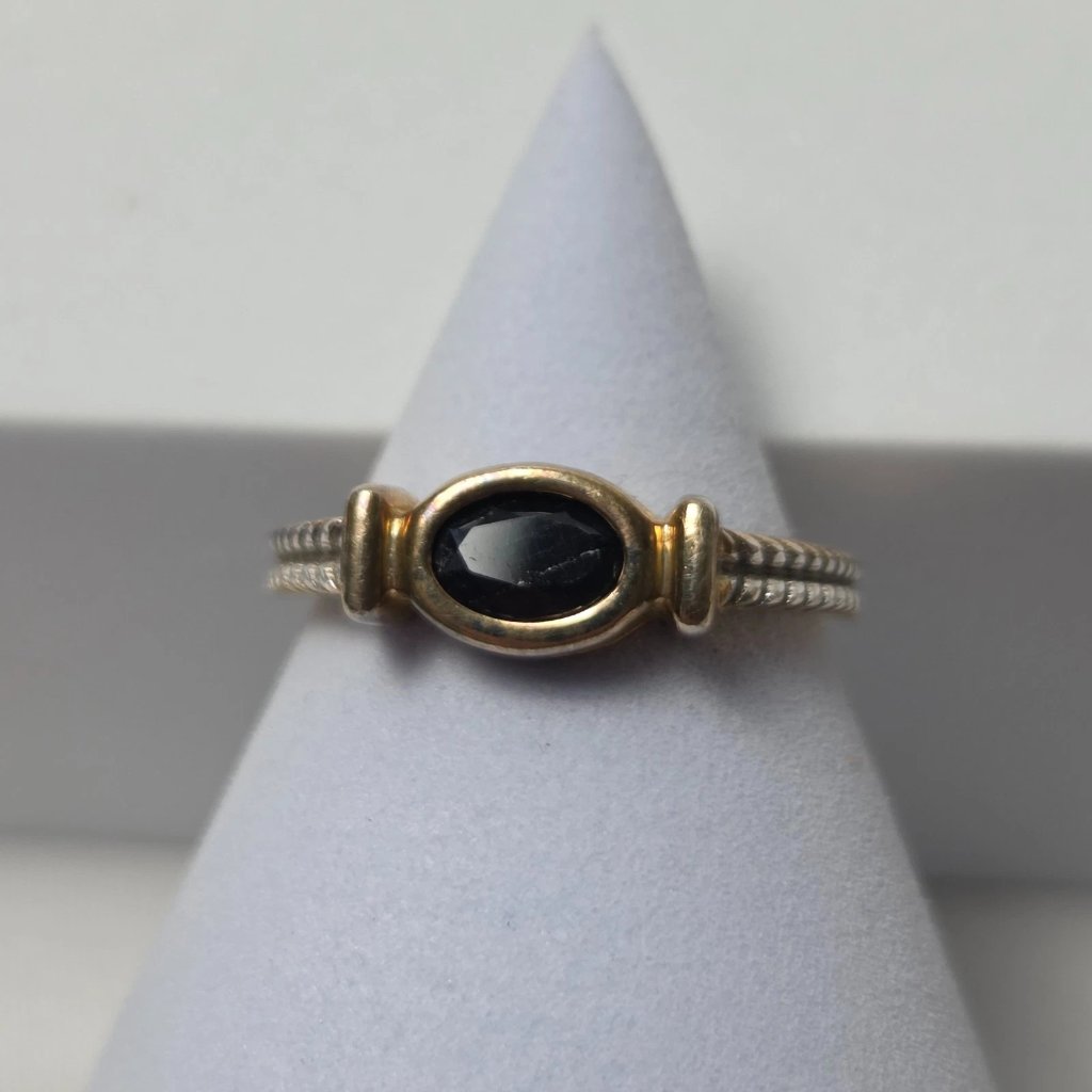 Dbj Gold Over 925 Sterling Silver Ring With Black Gemstone, Size 8